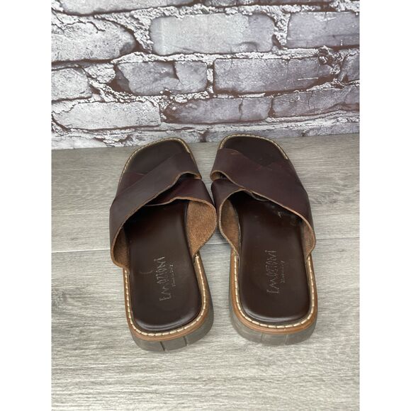 Emozioni Dark Brown Leather Slides Wedge Sandals Men Sz 45EU/12M US main image 9